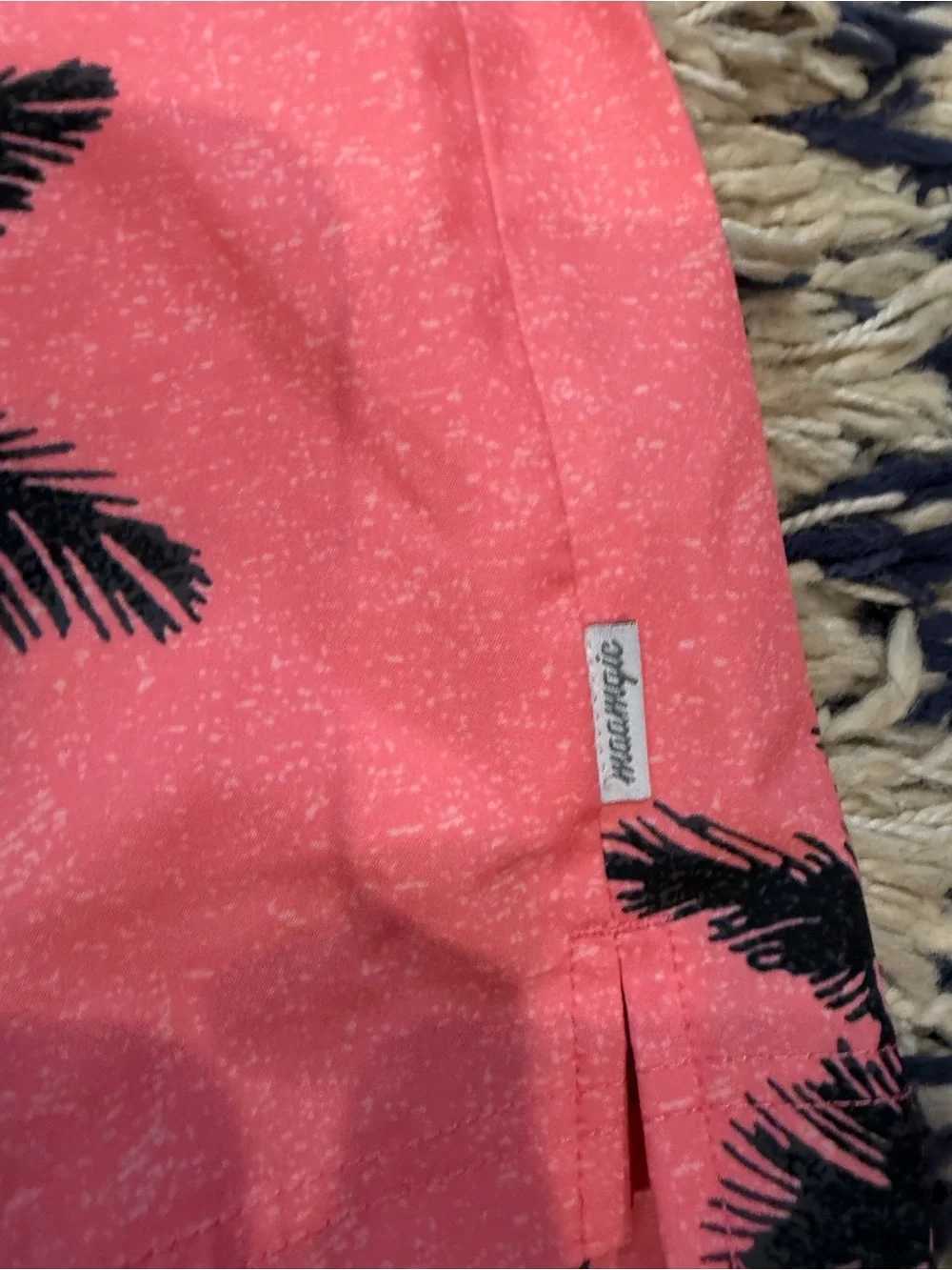 Coral Palm-Print Men's Swim Trunks with Drawstring Waist lined size small